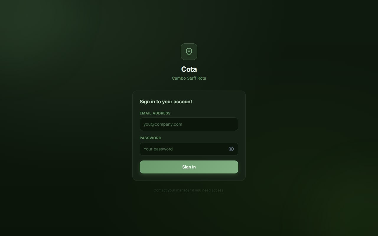 Cota sign-in screen