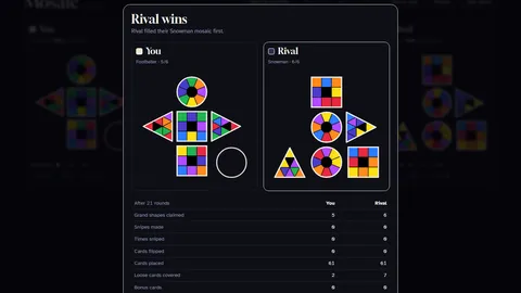 Both mosaics at the end of a game, each grand shape keeping the colours it was built from