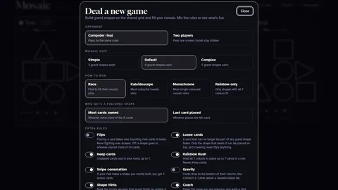 Mosaic's setup screen, with a switch for each rule