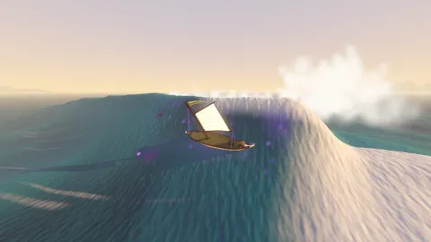 The flauwktug riding a wave by day