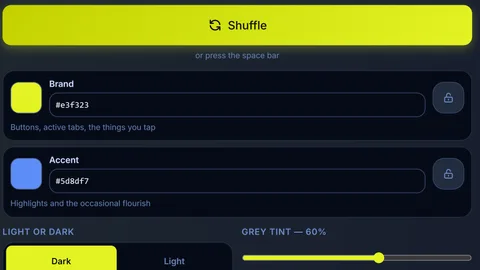 Rota's appearance settings, with a palette shuffler and live preview